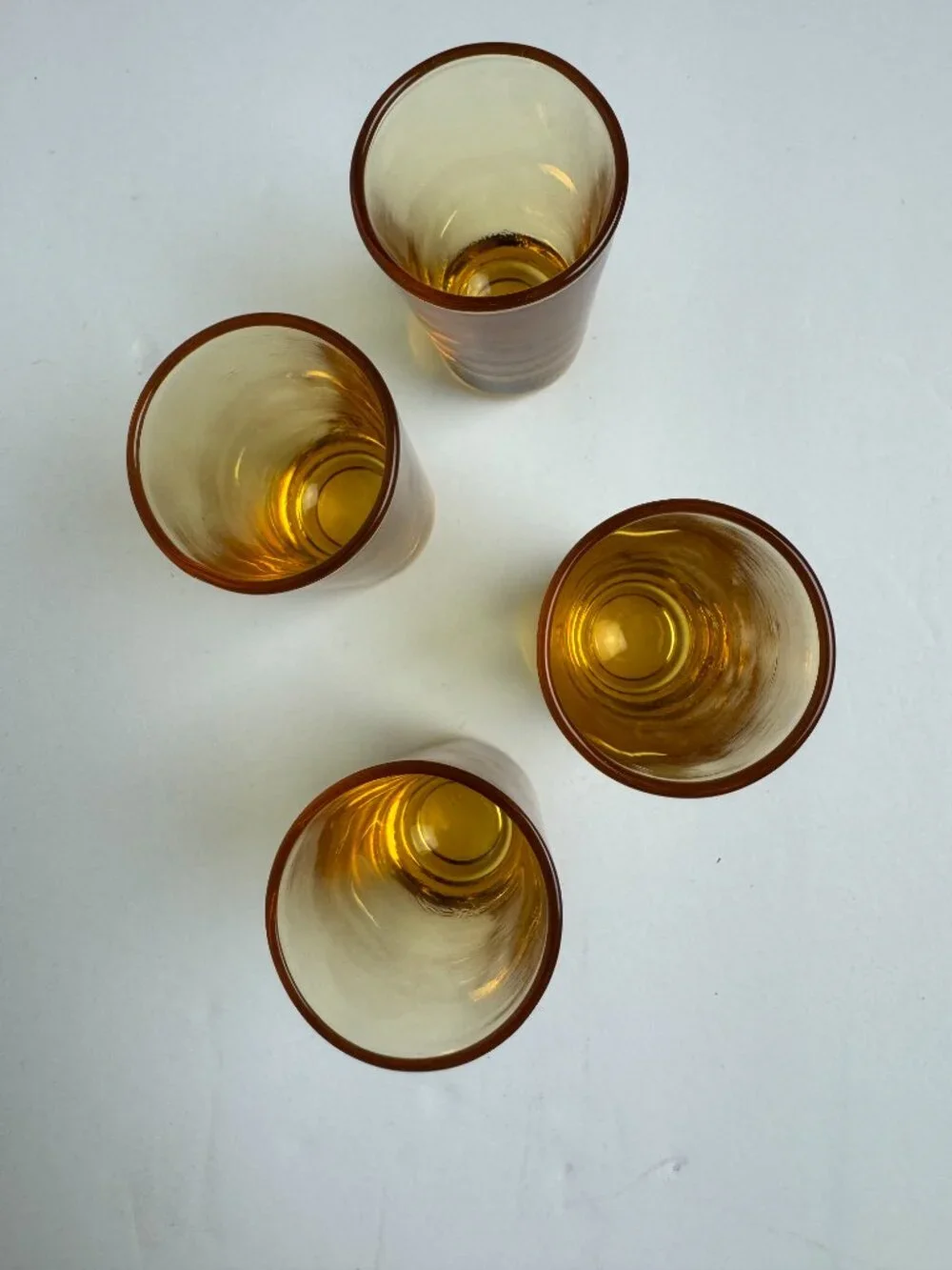 Vintage Set of 4 Amber/Cognac Colored Vodka Shot Glasses